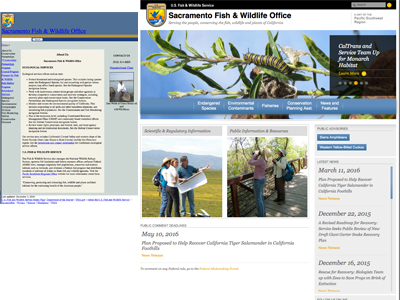 Image of U.S. Fish and Wildlife Service, Sacramento Field Office Redesigned Website